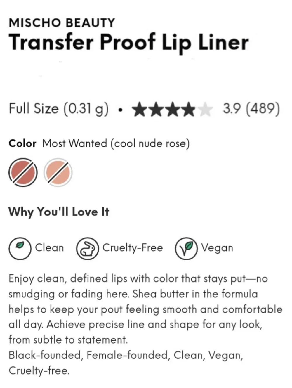🎉2•$13/3•$18🎉 MISCHO BEAUTY Transfer Proof Lip Liner In Most Wanted